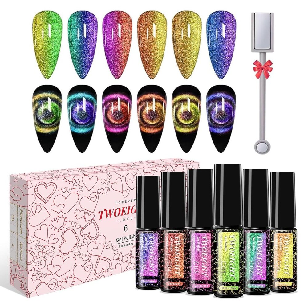 Cat Eye Gel Nail Polish, Magnetic 9d Cat Eye Gel Polish Set, 8ml*6 With 1magnets